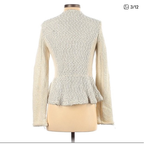 HP Anthropologie Cartoonier Peplum Snap Sweater Coat White/Ivory Size Large - Picture 3 of 7